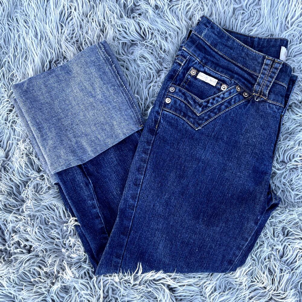 Y2K Vintage Baby Phat Wide Cuff Low Rise Capri Denim Jeans Gold Cats Juniors 9